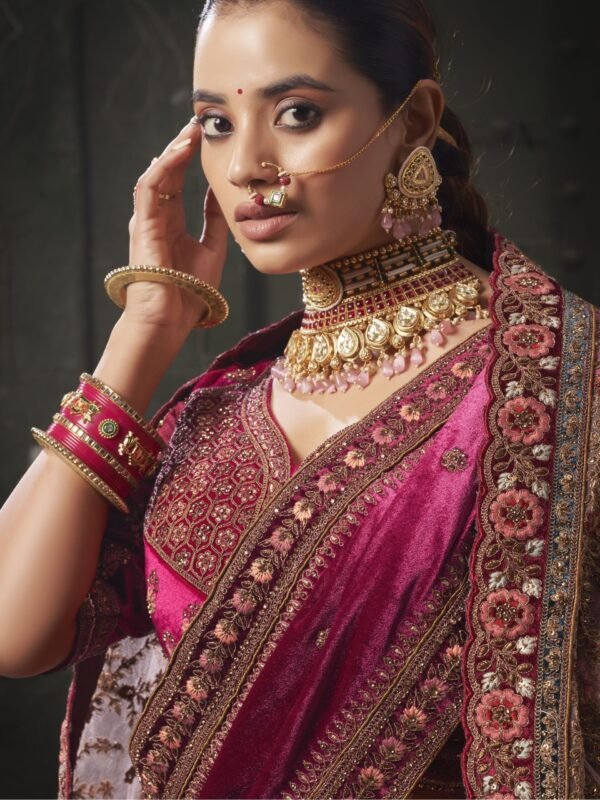 Adorable Rani Pink Codding Velvet Bridal Lehenga Choli With Double Dupatta - Image 4