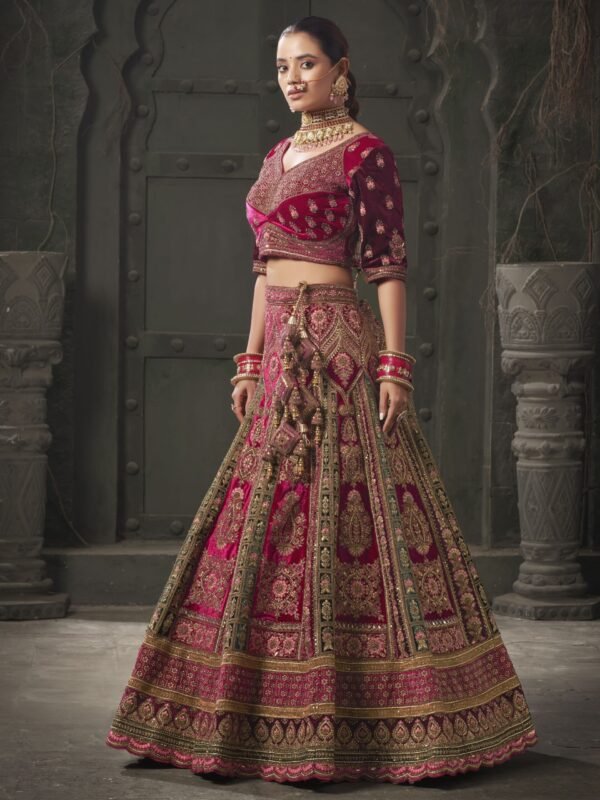 Adorable Rani Pink Codding Velvet Bridal Lehenga Choli With Double Dupatta - Image 2