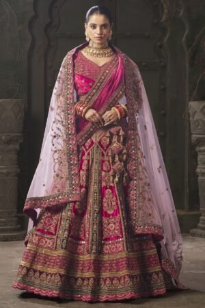 Adorable Rani Pink Codding Velvet Bridal Lehenga Choli With Double Dupatta