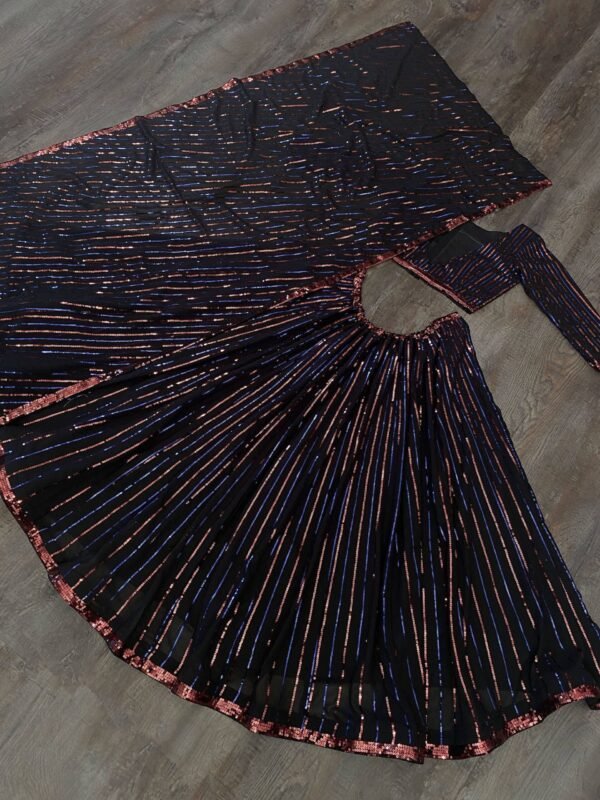 Black Multi Sequins Georgette Party Wear Lehenga Choli - Image 2