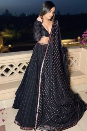 Black Multi Sequins Georgette Party Wear Lehenga Choli