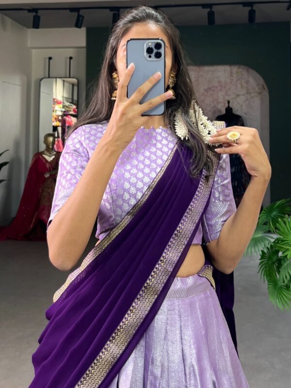 Beautiful Lavender Weaving Jacquard Silk Function Wear Lehenga Choli - Image 3