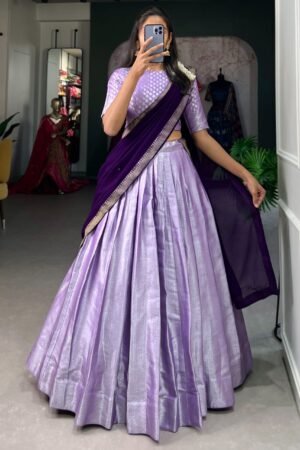Beautiful Lavender Weaving Jacquard Silk Function Wear Lehenga Choli