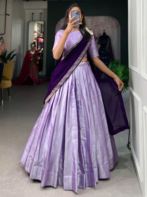 Beautiful Lavender Weaving Jacquard Silk Function Wear Lehenga Choli
