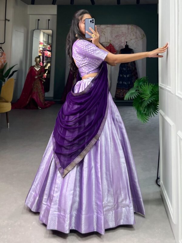 Beautiful Lavender Weaving Jacquard Silk Function Wear Lehenga Choli - Image 2