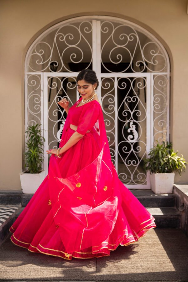 pink organza puff sleeves lehenga - Image 4