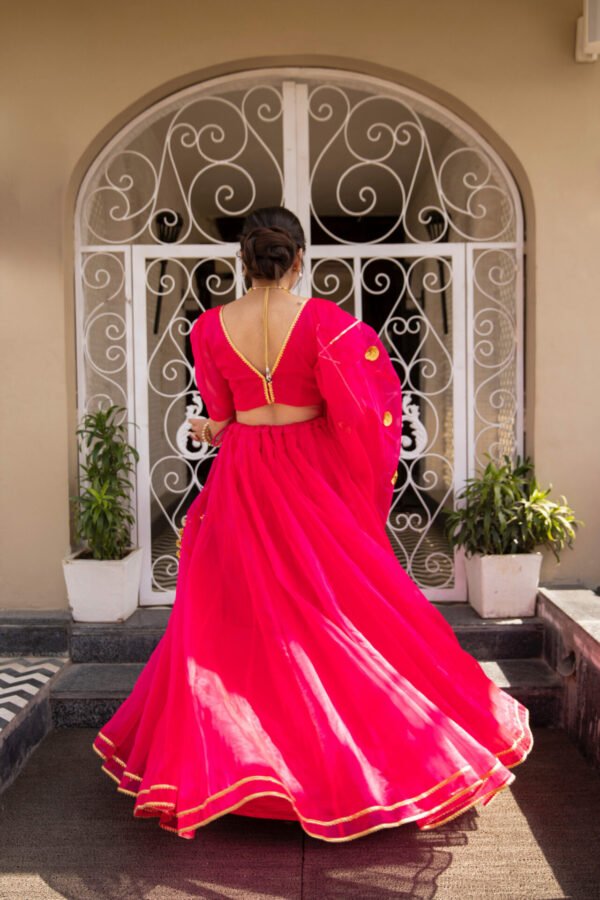 pink organza puff sleeves lehenga - Image 3