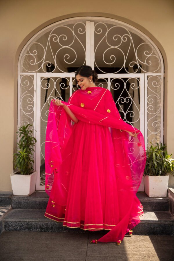pink organza puff sleeves lehenga - Image 2