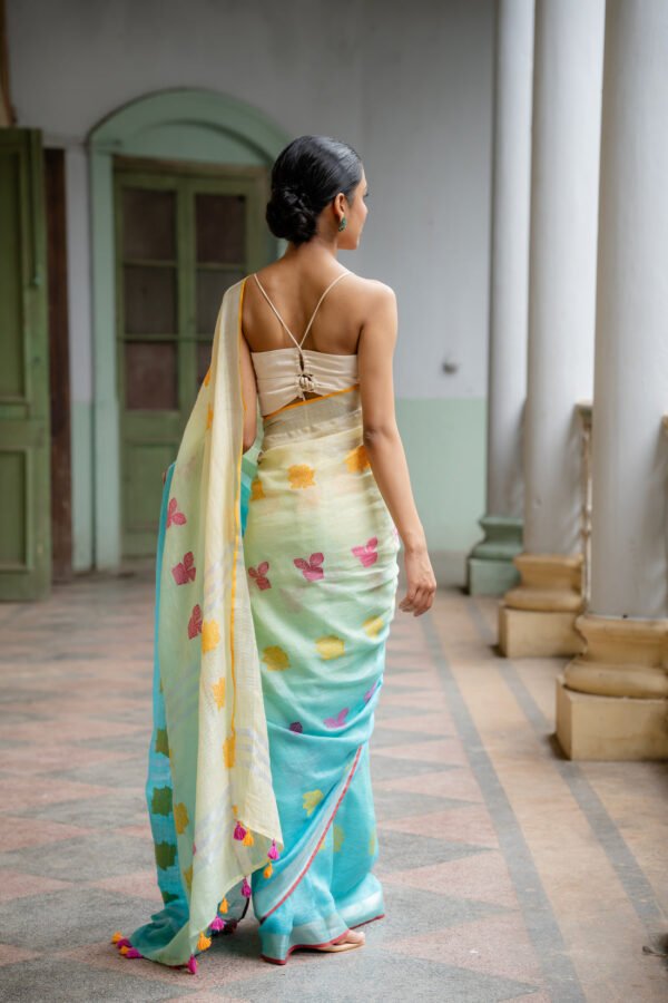 Ocean Breeze Jamdani Linen Sari - Image 4