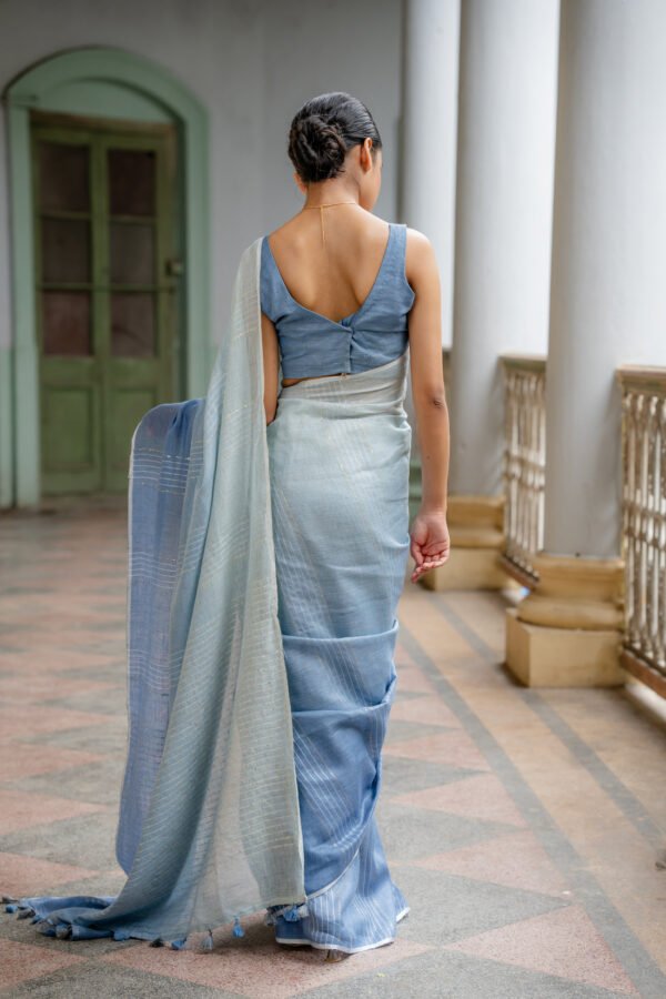 Aqua Lagoon Harmony Linen Sari - Image 3