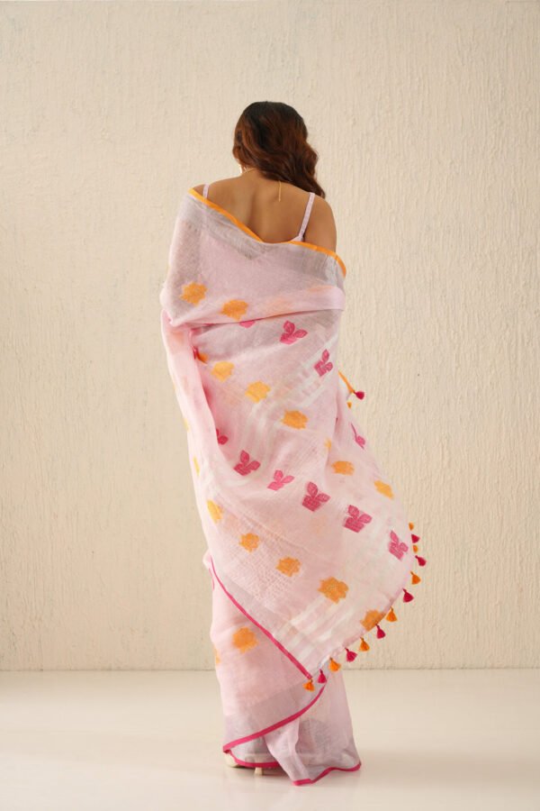 Navya Baby Pink Woven Linen Jamdani Sari - Image 4