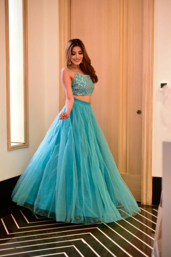 Lilly blue croptop skirt set - Image 3