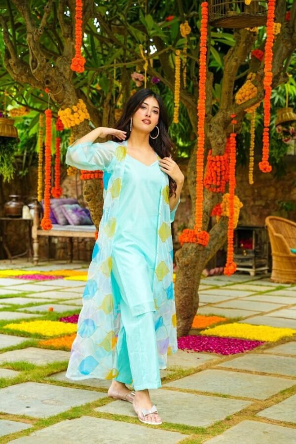 Crystal blue kurta jacket set - Image 3