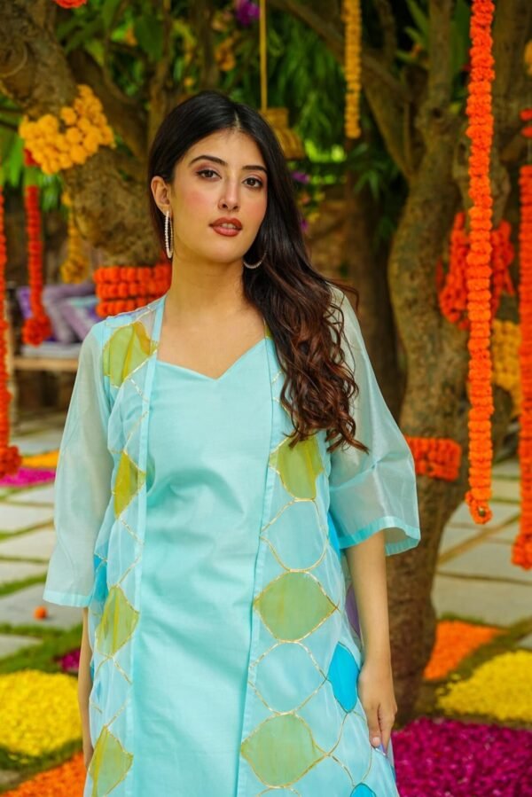 Crystal blue kurta jacket set - Image 2