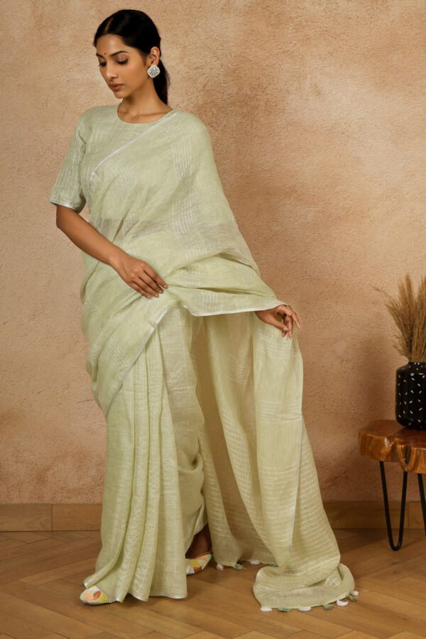 Pista Barfi Linen Sari - Image 2