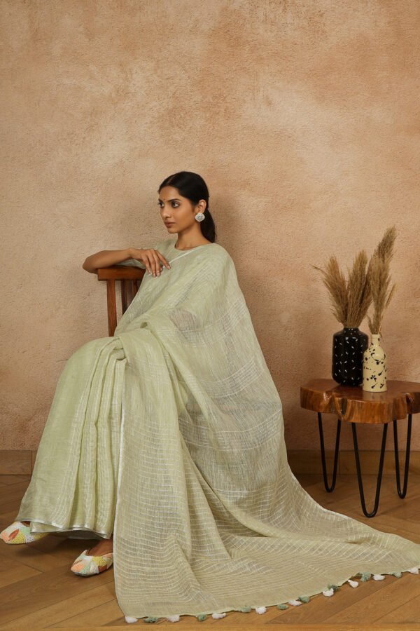 Pista Barfi Linen Sari - Image 3