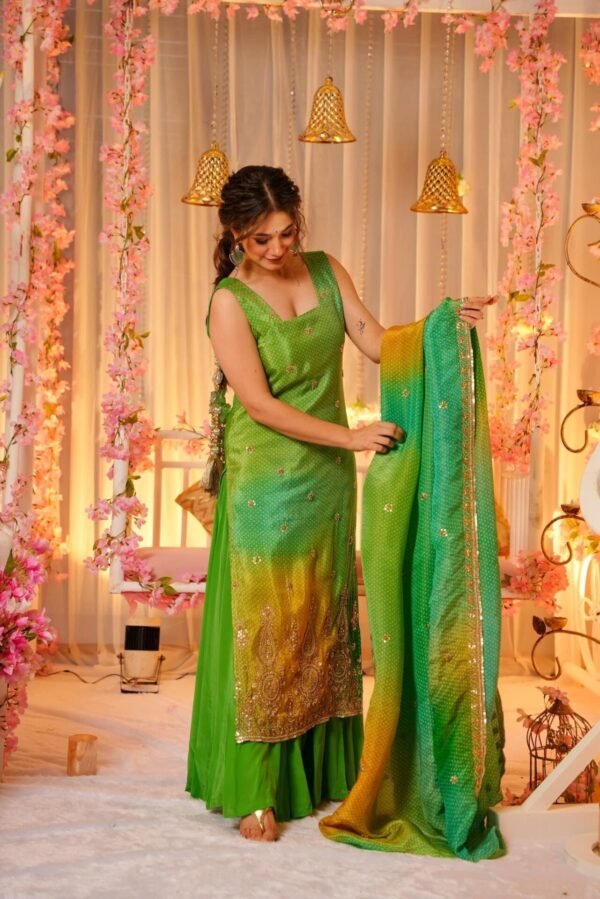 Slate green silk suit set - Image 3