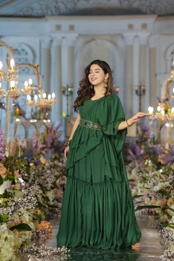 Savannah green Chiffon saree - Image 4