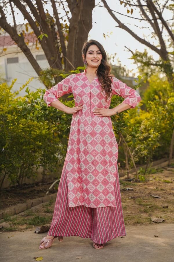 CARNATION PINK KURTA-PALAZZO SET - Image 2