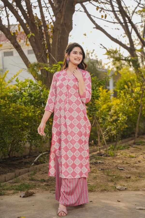 CARNATION PINK KURTA-PALAZZO SET - Image 3