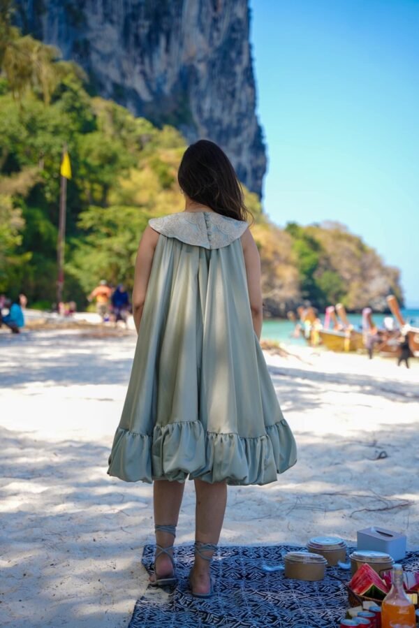Sage green satin dress - Image 4