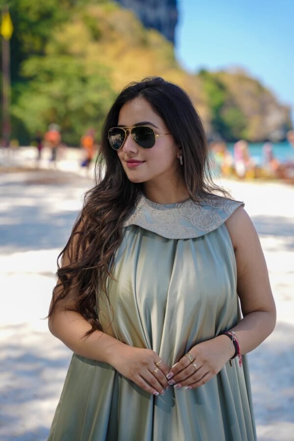 Sage green satin dress - Image 2