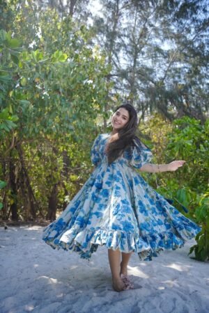 Azure Bloom Cotton Dress