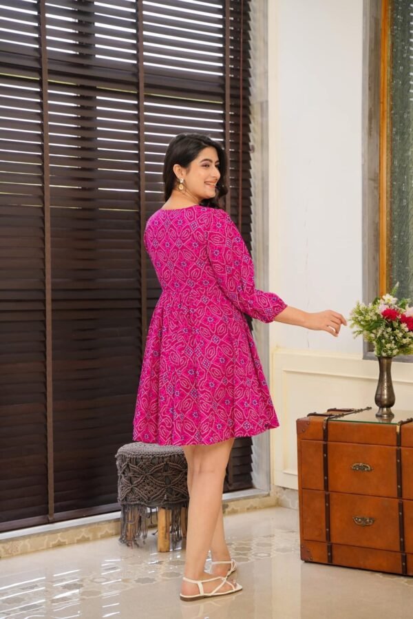 Pink Bandhej cotton dress - Image 4