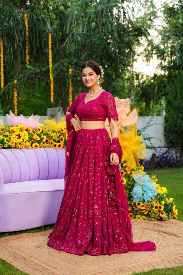 Berry Blush Georgette Lehenga Choli Set - Image 3