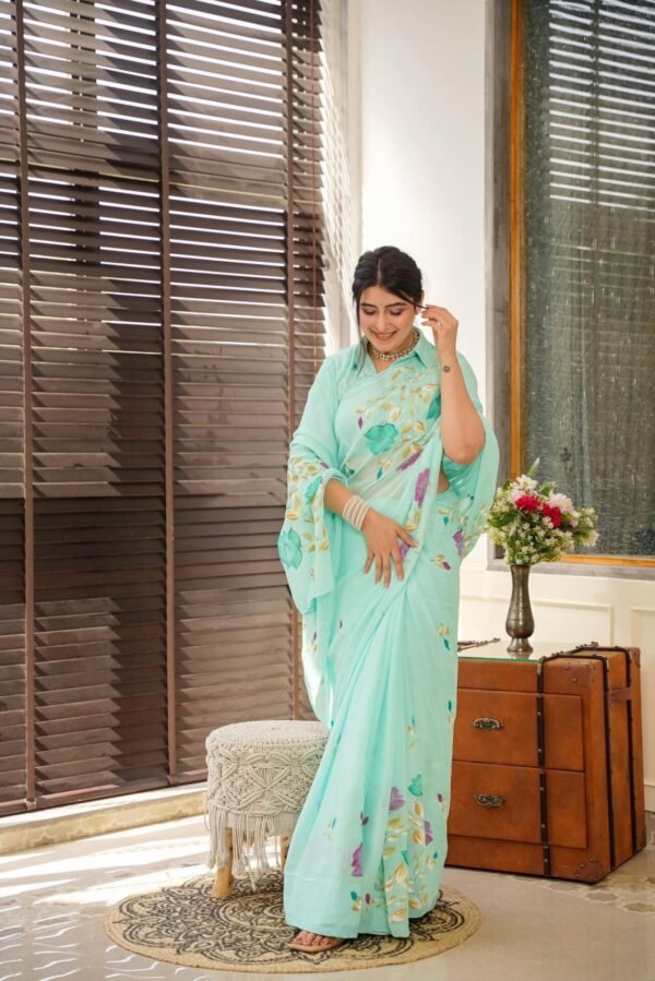 Lilith blue handpainted saree - Image 4