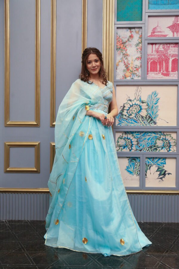 blue georgette sequin lehenga choli - Image 3