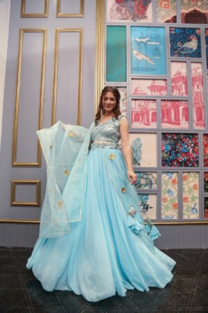 blue georgette sequin lehenga choli