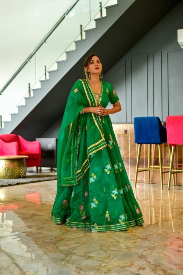 Aisha green organza lehenga choli set - Image 3
