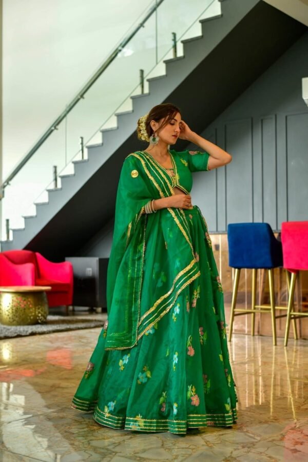 Aisha green organza lehenga choli set - Image 2