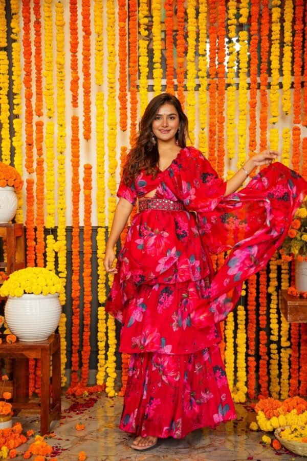 Azure chinon stylish saree - Image 2