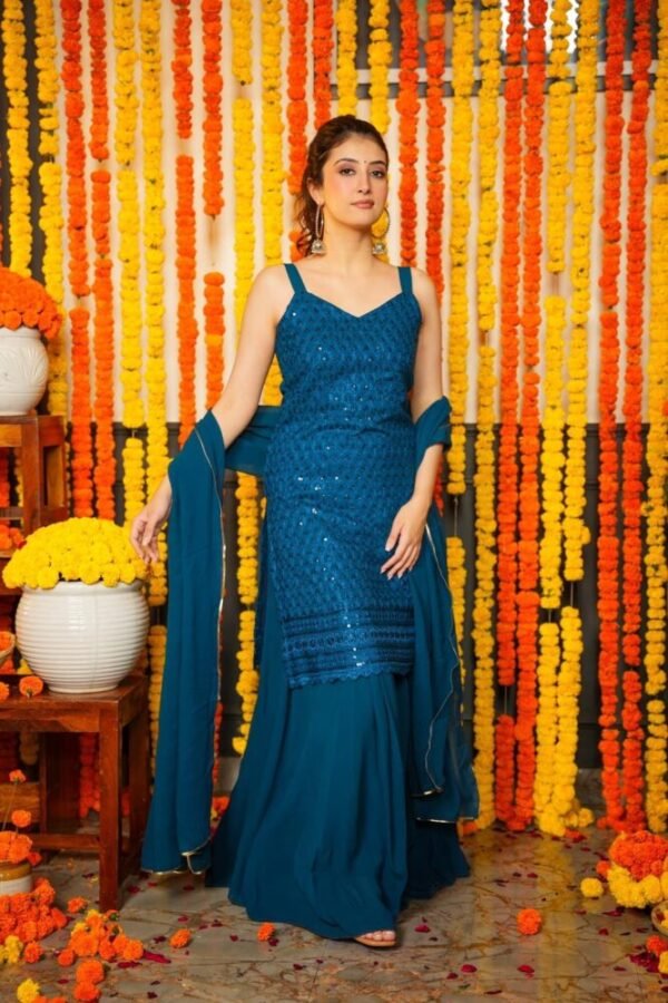 Akshara blue embroidered georgette set - Image 2