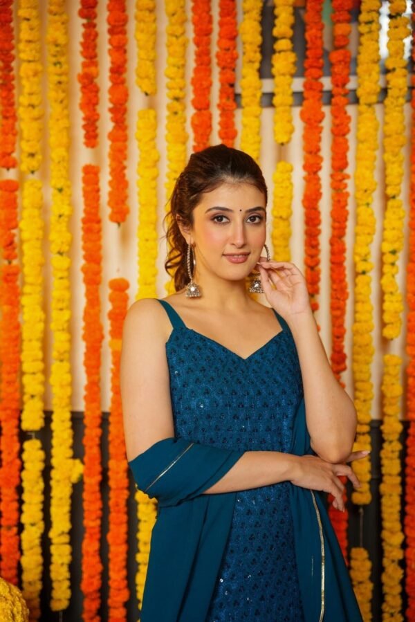 Akshara blue embroidered georgette set - Image 3