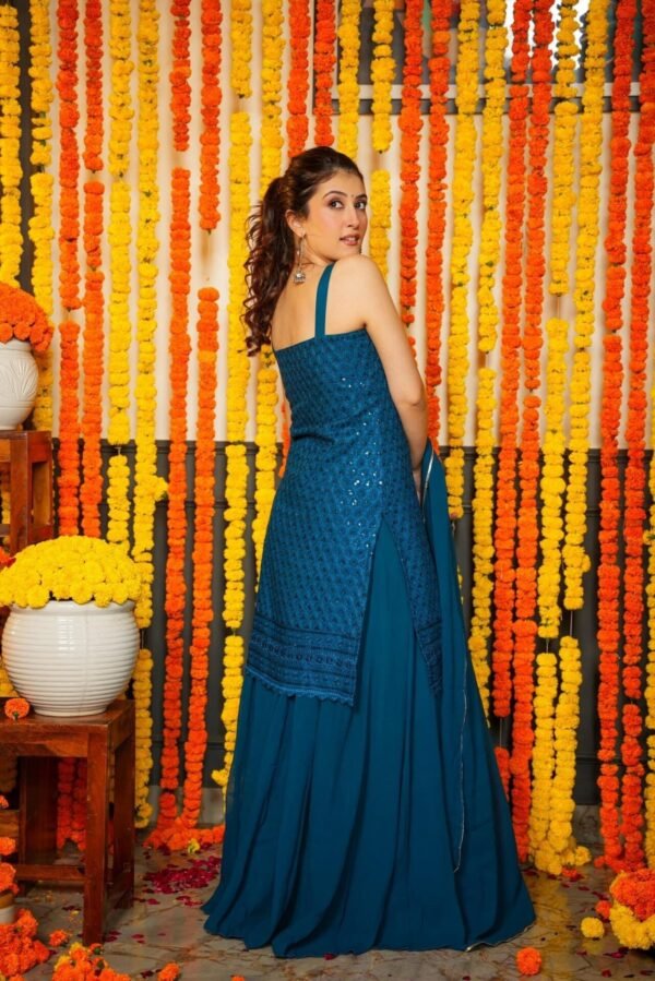 Akshara blue embroidered georgette set - Image 4