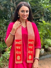 Women's Ganpati Bappa Morya Stole in Red and Gold
