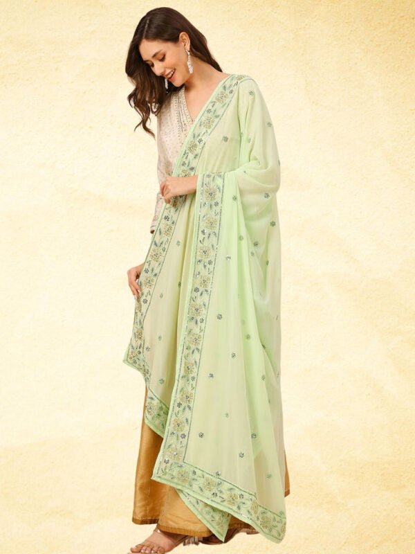 Pista Green Sequin Embellished Georgette Dupatta
