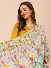 Floral Embroidered White & Multi Georgette Dupatta