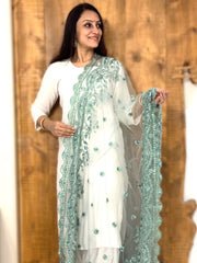 Embroidered Net Dupatta with Intricate Cutwork Border - Image 3
