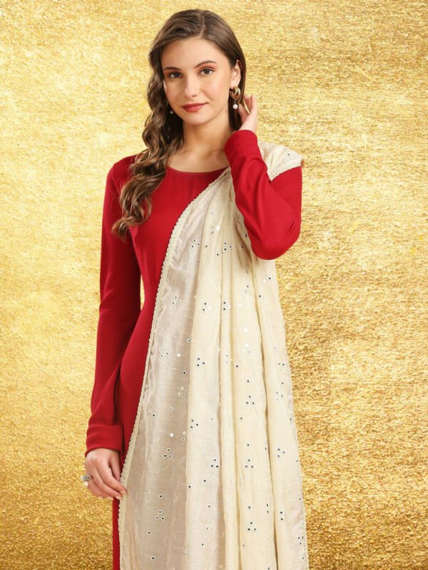 Pure Cotton Embroidered Dupatta with Mirror Work. - Image 2