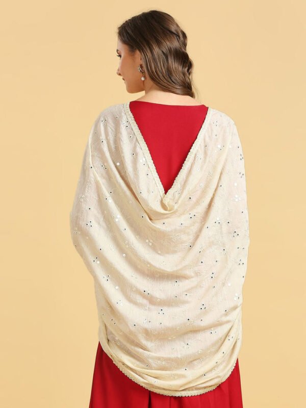 Pure Cotton Embroidered Dupatta with Mirror Work. - Image 5