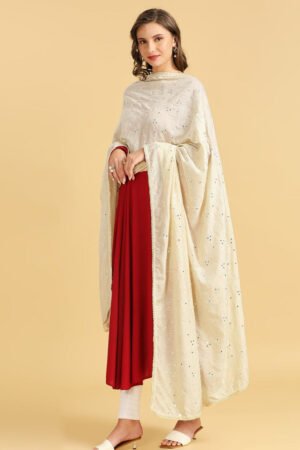 Pure Cotton Embroidered Dupatta with Mirror Work.