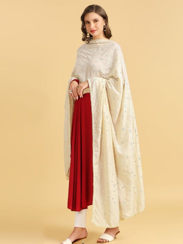 Pure Cotton Embroidered Dupatta with Mirror Work.
