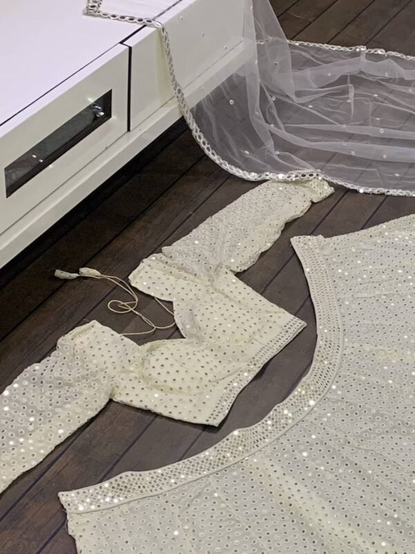 Awesome White Sequence Embroidered Georgette Lehenga Choli - Image 3