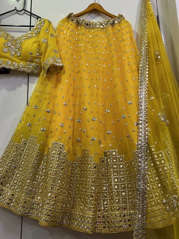 Elegant Yellow Paper-Mirror Work Georgette Special Occasion Lehenga Choli - Image 3