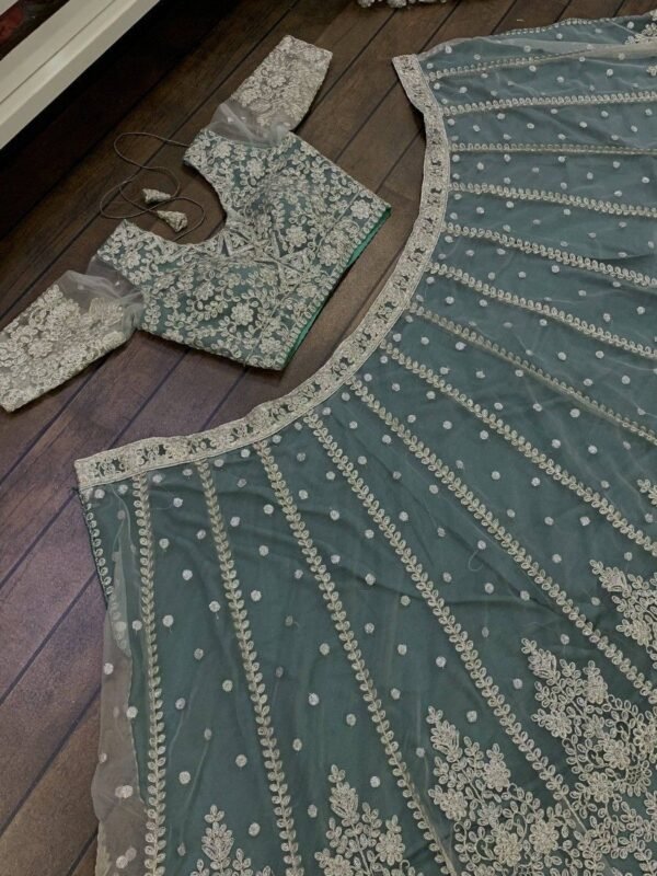 Alluring Green Sequins Net Engagement Wear Lehenga Choli With Dupatta - Image 4