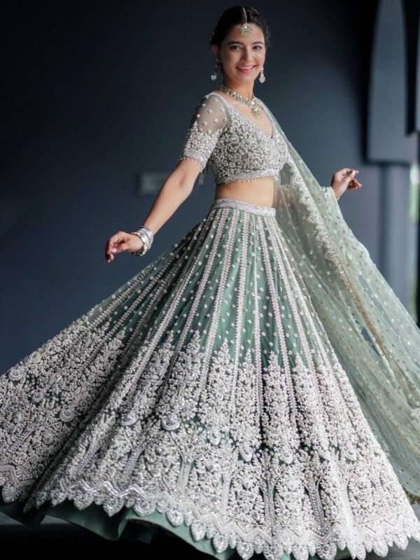 Alluring Green Sequins Net Engagement Wear Lehenga Choli With Dupatta - Image 3